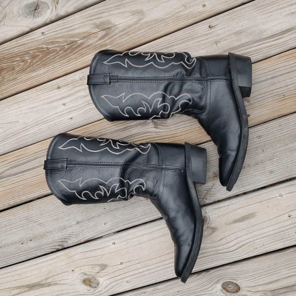 Old West Trucker Leather Western Work 13" Boots Soft Toe Size 10 EE Cowboy Black